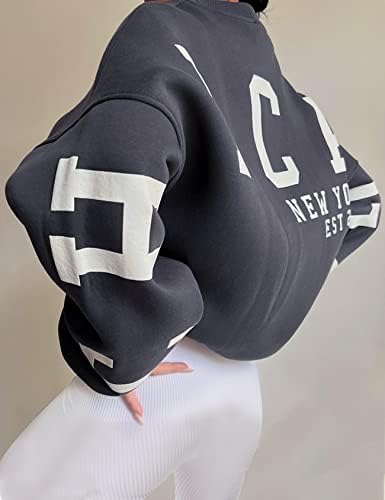 Graphicенска графичка џемпер на Wyeysyt y2k трендовски букви графички печати џемпери за џемпери, пад на рамената пулвер, топка на врвот
