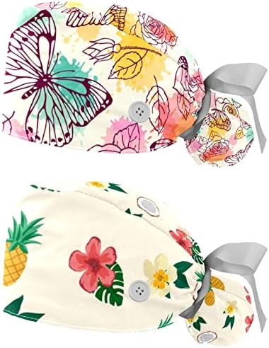Работно капаче за прилагодување на цвеќето со пеперутка со држач за конска опашка 2 парчиња чистење капа буфантна капа за мажи жени, една