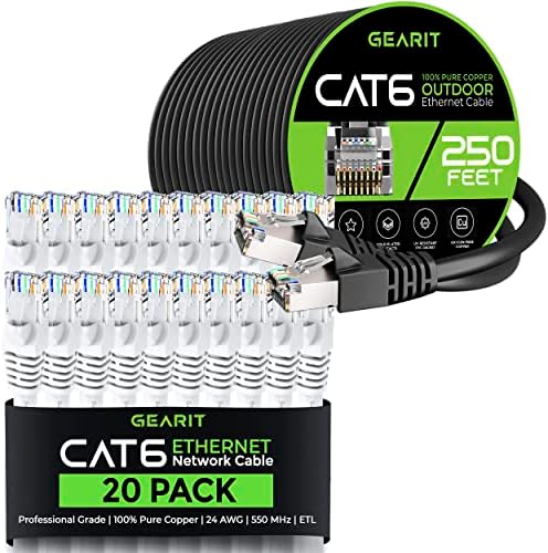 GearIT 20Pack 2ft Cat6 Етернет Кабел &засилувач; 250ft Cat6 Кабел