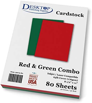 Црвена и зелена божиќна картон - 80 листови - 65lb покриена хартија, 8,5 x 11, компатибилен фонд за печатач - за занаети, ознаки за подароци, покани и правење картички