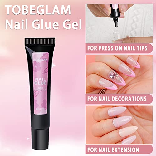 Совети за нокти Tobeglam и комплет за лепак за гел, комплет за продолжување на ноктите за гел, совети за нокти со кратки бадеми, солиден гел, лепак