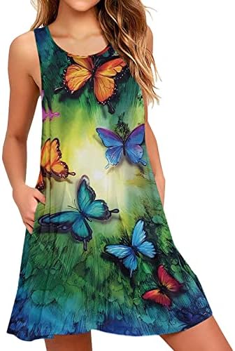 Етики летни макси фустани симпатична графичко печатење плус големина без ракави на вратот трендовски фустани женски обичен фустан