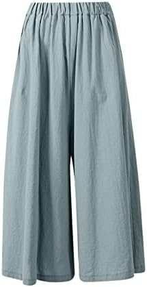 Панталони за фустани во миашуи со џебови жени лето високо половината памук палацо панталони широки нозе долги пантолони за џемпери