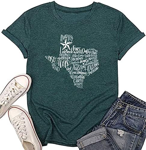 Државна маица во САД во САД, смешни кратки ракави за патувања за кампување графички врвови за жени