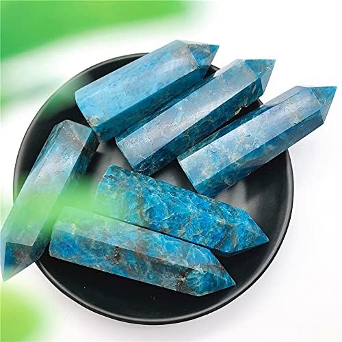 Shitou2231 5pcs Природна сина апатитска точка Хексагонална кристална кула заздравување камен Енергетски камен природни камења и минерали