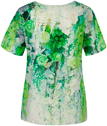 3Д цветни печатени врвови за жени гроздобер летни обични врвови кратки ракави против вратот лабави маички бохо тунични блузи