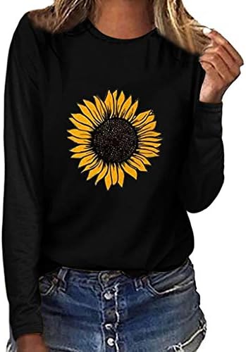 Kuaileya женски џемпери маица печати маица врвот сончогледот пуловер о-врат за џемпер на џемперки долги жени жени мајка
