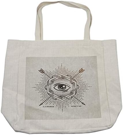 Амбесон окултна торба за купување, трето око во геометриски шестоаголник со гранџ ефекти и инспирации за стрели, печати, еколошка торба за еднократно