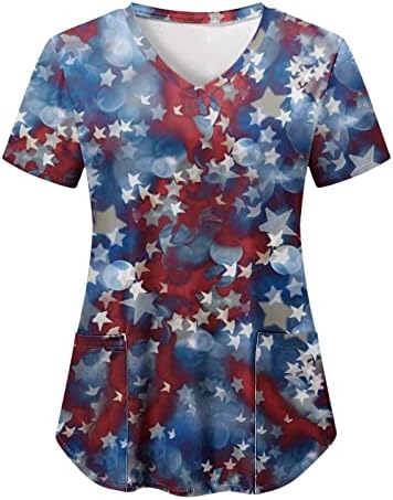 Кошули со американско Знаме За Жени 4 јули Лето Маица Со Кратки Ракави Против Вратот со 2 Џебови Блузи Празнична Секојдневна Работна Облека