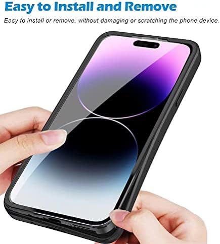 Телефонски заштитен случај кутија компатибилен со iPhone 14 Pro Max, случај со вграден заштитник на екранот 2 во 1 тенок целото