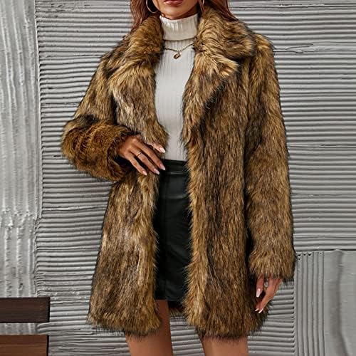 Narhbrg faux крзно палто за женски леопард печатени јакни нејасни руно лапел отворена предна кардиган топла зимска облека