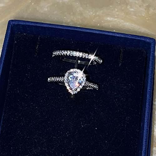 Големина 5 прстени за момчиња сребрени ветувања прстени Деликатен дизајн 2 парчиња форма на срцев облик на целосен дијамантски накит