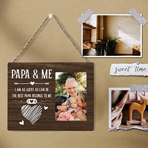 Нураво Папа и Мене Вуд Слика Рамка Рустикална дрвена фото рамка за таблета или wallиден приказ, подарок за дедо дедо од внука внука