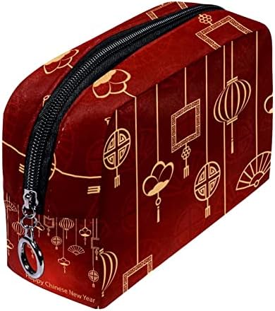 Тбуобт Торба За Шминка Патување Козметичка Торба Торбичка Чанта Чанта Со Патент, Кинеска Нова Година Црвено Злато Шема