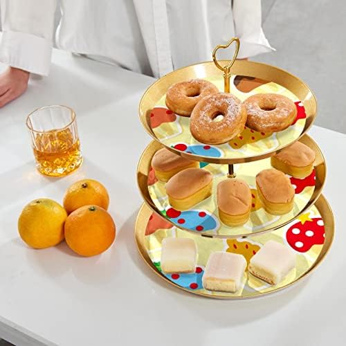 Lyetny 3 Tier Dessert Take Stand Gold Cupcake Staints за чајната забава, свадба и роденден, слатка пакет со кекскејк