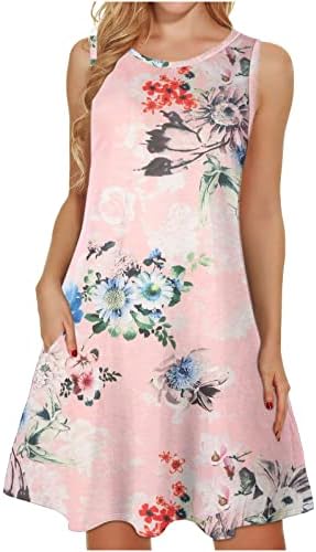 Резервоар фустан за женски летен моден мода о-вратот фустан со кошула ретро цветни здолништа миди смена пукало фустан