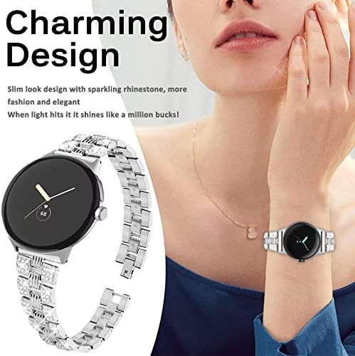 Miimall компатибилен за Google Pixel Watch Watch Bling Band, луксузен сјај Rhinestone Diamond Strap за женска девојка, тенок опсег на нараквици за замена на метални метали за Google Pixel Watch