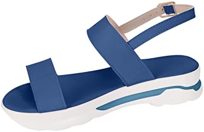 Летни сандали за жени меки рамни дебели чевли мода со цврста боја на платформа за обична плажа, сандала