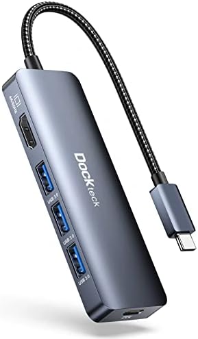 USB C Hub HDMI 4K 60Hz, Адаптер Од Типот C Со Испорака НА Енергија ОД 100W, 3 USB 3.0 Порти За Податоци, HDMI, Dockteck 5 во 1 USB-C Dock Dongle