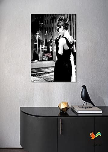 Timuba Hepburn Canvas wallидна уметност, гроздобер Одри постер врамен wallиден декор, Хепберн црно -бело платно на слика за платно за жени девојче спална соба бања подготвена за ?