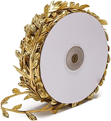 32,8 Двор златен ткаенина Лизга лента Двојни страни Златни лисја лента за лента за ленти за занаети за DIY, правење венец, домашни украси Подароци