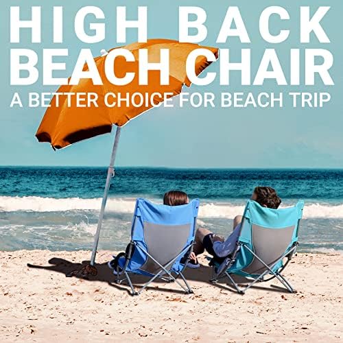 Чаир на плажа Кингкамп 2 пакувања со висок грб со лесен преклопен стол со столче со торба за џебни перници за чаша за отворено кампување со