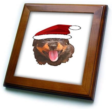 3dRose Симпатична Ротвајлер Кученце Носи Одмор Дедо Мраз Шапка-Рамка Плочки