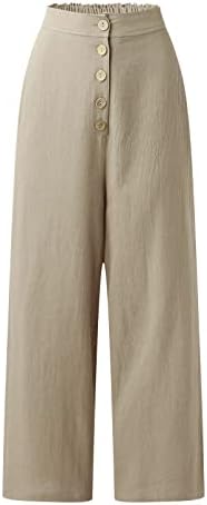 Плус големина високи хеланки за жени широки обични цврсти дами со високи панталони со памучна боја на половината плус 22