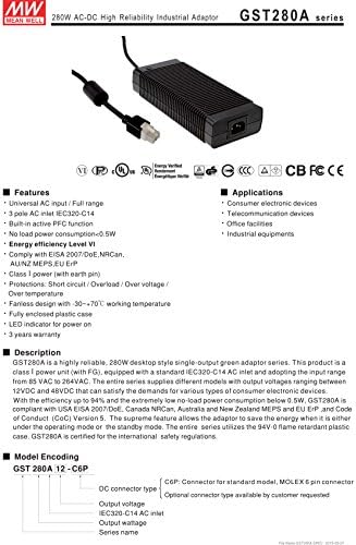MW значи добро GST280A24-C6P 24V 11.67A AC/DC Индустриски адаптер со висока сигурност