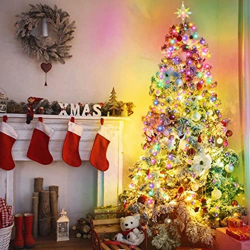 Светло за новогодишна елка со toвездички топер, 10,5 метри X15 линии Стринг светла, 322 ЛЕР за божиќни завеси самовила со 8 режими на