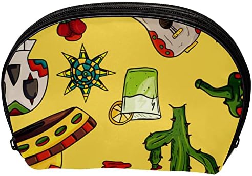 Мала Торба За Шминка, Патент Торбичка Патување Козметички Организатор За Жени и Девојки, Череп Цртан Филм Чили Кактус Мексикански