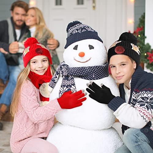 Деца зимски капи на ракавици на ракавици за возраст од 1 до 5 години, мали момчиња девојки Пом Пом плетени шамија на ракави за шал за зима