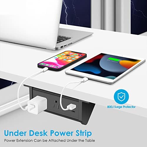 Junnuj под бирото за напојување со лента USB C, заштитник на десктоп за монтирање со 18W USB-A порта, лента за напојување на работната