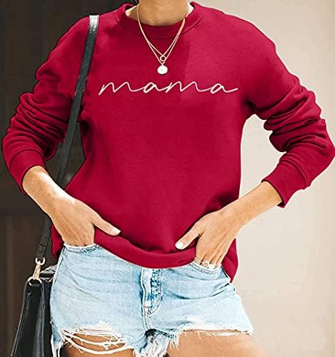 Женска екипаж маичка Мама писмо печати долг ракав лабав моден пуловер врв