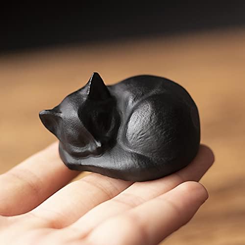 Owmell 2 Природна црна опсидијан статуа на мачка за спиење рачно врежано лековити камења скапоцен камен статуа на маче