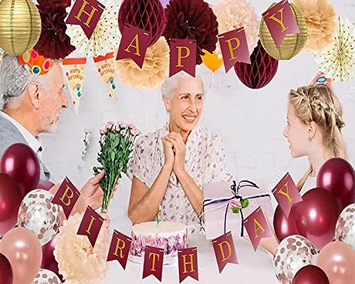 60 -ти роденденски украси за жени Бургундија розово злато жени 60 -ти роденденски украси за роденденски роденден Банер Полка Дот навивачи