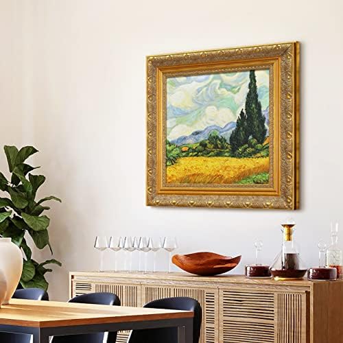 DIY цврсто дрво рамка за 10x10 Слики со масло од платно, античка рамка за сликање за пејзаж, 2,4 широка златна уметничка рамка за постери
