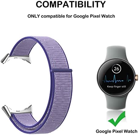 BXKM Компатибилен со Google Pixel Watch Band, Soft Sport Hook & Loop Nylon Band Замена на нараквици жени мажи за Google Pixel Watch 2022, Purple