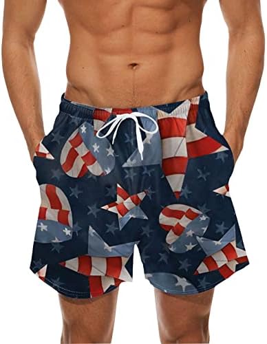 Случајни пливање стебла Менс американско знаме печати мода за мажи за пливање, дното на 4 -ти јули, шорцеви од табла за пливање за пливање