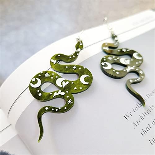 МАЛОЈАНВЕ Змија Обетки За Жени Девојки Уникатен Смешен Зелен Акрилен Модел На Месечина Змија Во Облик На Змија Капка Чудни Обетки