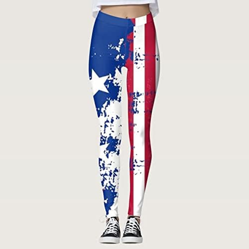 Американско знаме на 4 -ти јули женски хеланки со високи половини за независност Панталони се протегаат лесни панталони за атлетски трчања
