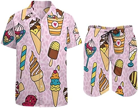 Сладолед Машки 2 парчиња облека на плажа на Хавајски копче надолу со кошула со краток ракав и костуми за шорцеви