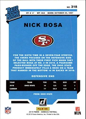 2019 година Фудбал Донус 318 Ник Боса Сан Франциско 49ерс ја оцени дебитантската картичка РЦ