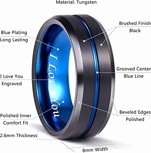 Lauriecinya tunfsten carbide прстен мажи жени свадба бенд прстен од 8 мм удобност вклопување во врежана „те сакам“