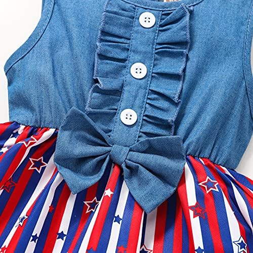 Облека за Денот на независноста на Лисмух за дете бебе девојче 4 -ти јули американско знаме фустан деца патриотска облека