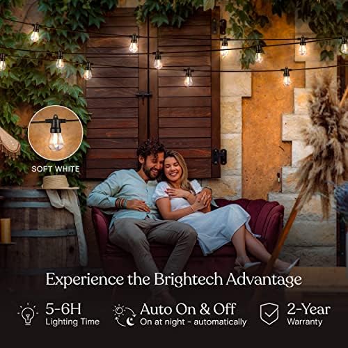 Brightech Ambience Pro соларни напојувани жици на жици, комерцијално одделение водоотпорни внатрешен двор, светла од 48 стапки Едисон, ShatterProof