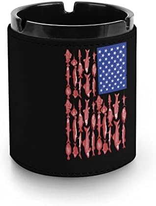 Американско знаме риболов кожен пепелник за цигари тркалезни фиоки за пепел за домашна канцеларија и ресторани