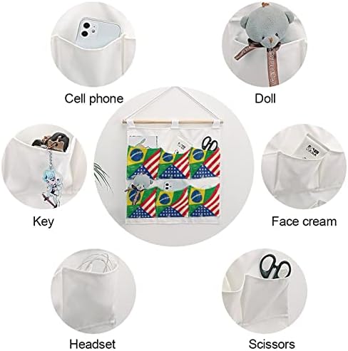 Американско И Бразилско Знаме Ѕид Плакарот Виси Торба За Складирање 6 Џебови Лен Памук Над Вратата Организатор Торбички За Спална Соба