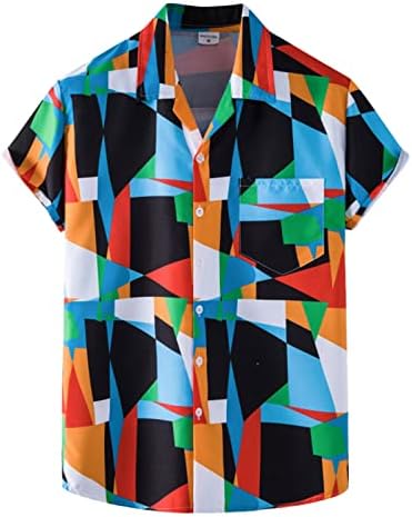 Летни кошули на хавајски кошули, копче за кратки ракави надолу со маица цртан филм графички принт опуштено вклопување на плажа алоха врвови