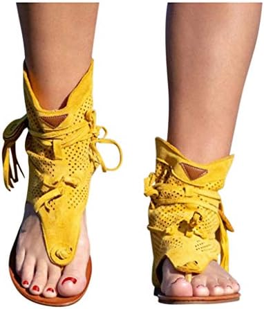 Ishишилиумски женски сандали рамни тасели гладијатор сандали фустани летни навивачи на сандали на раб, сандали на глуждот на плажа на плажа